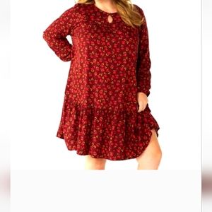 Sonoma Midi Floral Dress Size S Long Sleeves Burgundy Floral Boho